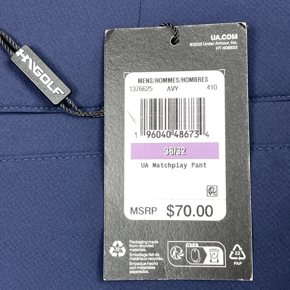 NWT Under Armour 38x32 Matchplay Performance Golf Pants Navy Blue Straight Leg